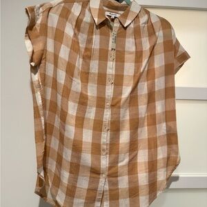 Madewell Tan and White Gingham Button Down Shirt